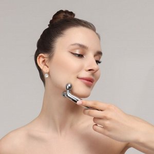 Массажёр для лица и зоны декольте, 2 шара, 14,3х4,5 см, цвет серебристый