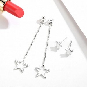 Серьги длинные со звездами стерлинговое серебро