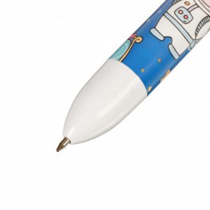 Ручка шариковая 6-цветная "Космонавт", 0,5мм, штрихкод на штуке, микс