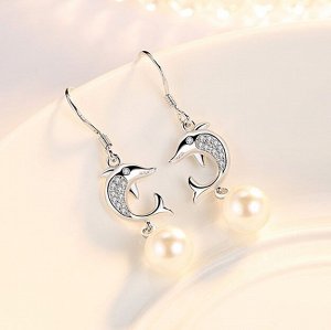 Серьги с дельфинами и стразами стерлинговое серебро