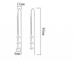Серьги протяжки с бабочками стерлинговое серебро
