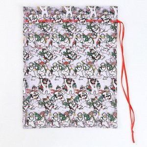 Мешок подарочный «Снеговики с ёлками», р. 45 x 35 см, органза