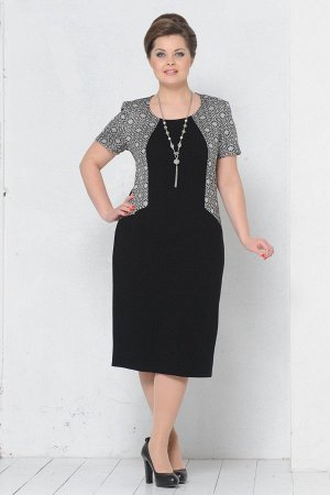 Серебро 1 Шикарное черное платье с имитацией короткого жакета, выполненного из великолепного итальянского жаккарда. Модель с полукруглым вырезом. В этом платье женщина любой комплекции будет выглядеть