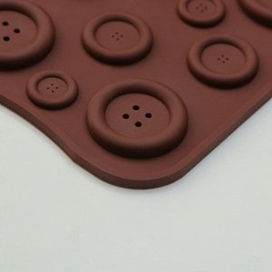 Форма силиконовая для льда и кондитерских украшений Доляна «Пуговки», 22x10,5 см, 19 ячеек, цвет шоколадный