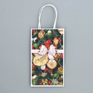 Пакет подарочный новогодний крафтовый «Игрушки», 12 х 21 х 9 см