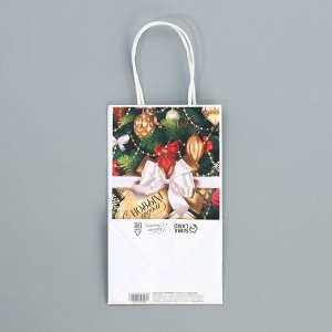 Пакет подарочный новогодний крафтовый «Игрушки», 12 х 21 х 9 см