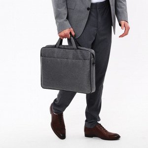 Сумка деловая мужская на молнии, наружный карман, длинный ремень, цвет серый