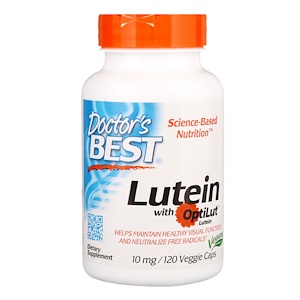 Doctor's Best, Lutein with OptiLut, 10 мг, 120 вегетарианских капсул