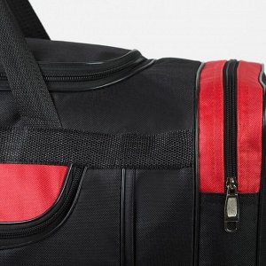 Сумка дорожная, 3 отдела на молниях, наружный карман, длинный ремень, цвет чёрный/красный