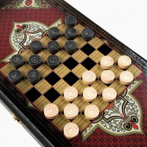 Нарды "Красный узор", деревянная доска 40 х 40 см, с полем для игры в шашки