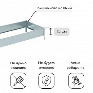 Грядка оцинкованная, 195 ? 50 ? 15 см, Greengo