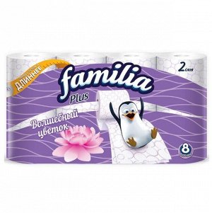 Туалетная бумага "Familia Plus" Волшебный цветок белая 2 слоя, 8 шт