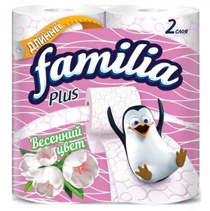 Туалетная бумага "Familia Plus" Весенний цвет белая с рисунком 2 слоя, 4 шт