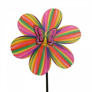 Ветрячок "Цветочек с бабочкой" пластик полосатик 25х30 см