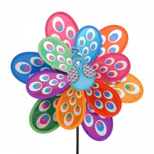 Ветрячок "Цветочек с павлином" пластик/фольга 35 см