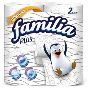 Туалетная бумага "Familia Plus" белая 2 слоя, 4 шт