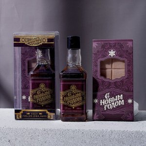 Набор "С Новым годом!": гель для душа во флаконе виски 250 мл, аромат древесный с пряными нотами, мыло в форме плитки шоколада