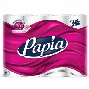 Туалетная бумага "Papia" белая 3 слоя, 12шт