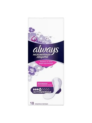 Олвейс, Ежедневные гигиенические прокладки ароматизированные, Незаметная защита Экстраудлиненные, ALWAYS Single, 18шт.