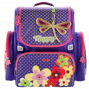 1074-mm-151 рюкзак+мешок (Цветы) фиол./мал.кант h36