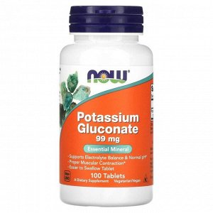 Калий NOW Potassium Gluconate 99 мг.  - 100 таб.