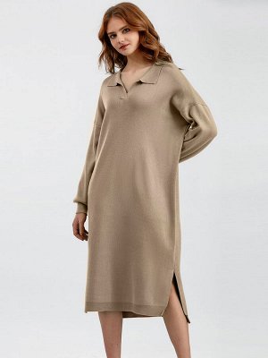 Женское трикотажное платье-рубашка оверсайз, цвет коричневый