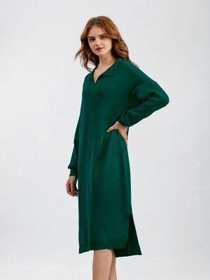 Женское трикотажное платье-рубашка оверсайз, цвет темно-зеленый