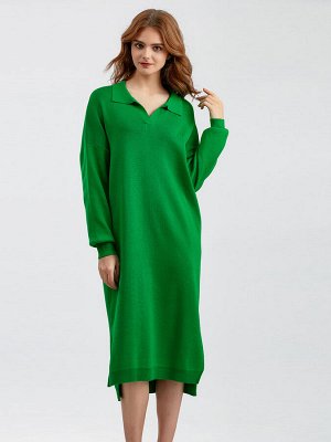 Женское трикотажное платье-рубашка оверсайз, цвет травяной