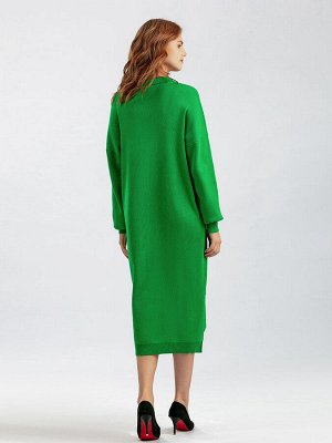 Женское трикотажное платье-рубашка оверсайз, цвет травяной