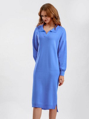 Женское трикотажное платье-рубашка оверсайз, цвет голубой