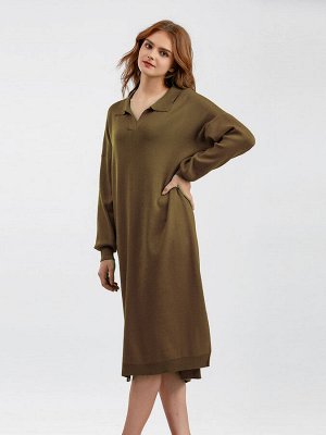 Женское трикотажное платье-рубашка оверсайз, цвет коричнево-зеленый