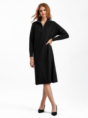 Женское платье оверсайз с высоким горлом на молнии, цвет черный