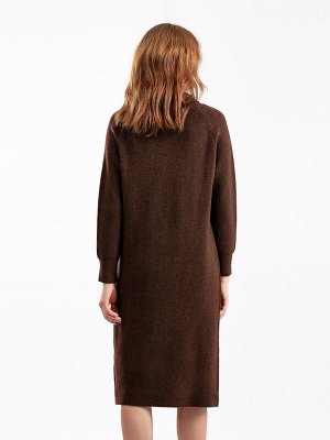 Женское платье оверсайз с высоким горлом на молнии, цвет темно-коричневый