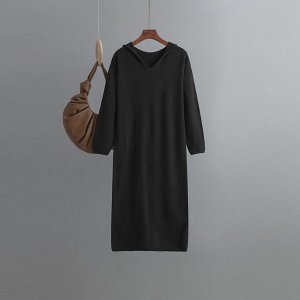 Женское трикотажное платье с капюшоном, цвет черный