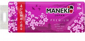 Бумага туалетная "Maneki" SAKURA 3 слоя, 215 л., 30 м, гладкая, белая, с ароматом сакуры, 10 р/упак