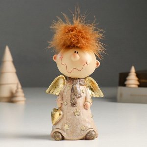 Фигурка полистоун «Ангелочек Афоня в наряде со звёздами, с сердцем», беж, блёстки, 6x9x14.5 см