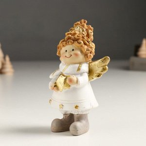Сувенир полистоун "Малышка-ангел в белом наряде, со звёздочкой, стоит" золото МИКС 4х7х12 см