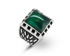 Мужское кольцо из серебра зеленый агат, ТМК-11