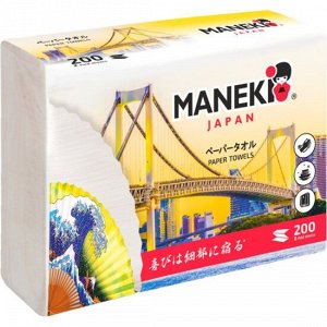 Полотенца бумажные листовые однослойные "Maneki" DREAM, белые, Z-сложения (230х225мм), 200 шт./упак