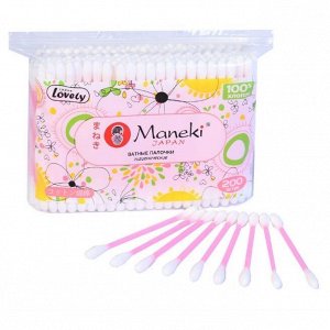 Палочки ватные гигиен. "Maneki" Lovely, с розовым пластиковым стиком, в zip-пакете, 200шт