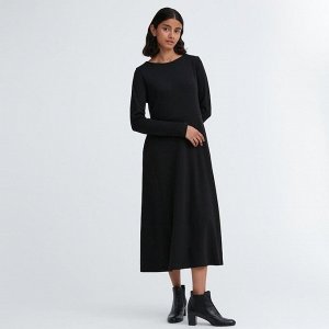 UNIQLO - платье-клеш c длинным рукавом - 09 BLACK