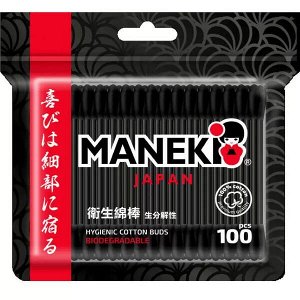 Палочки ватные гигиен. "Maneki" B&W, с черн. бум. стиком и черн. аппл., в zip-пакете, 100 шт./упак