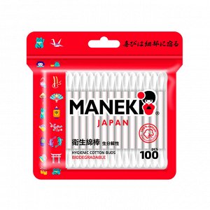 Палочки ватные гигиен. "Maneki" RED, с белым бум. стиком, в zip-пакете, 100 шт./упак