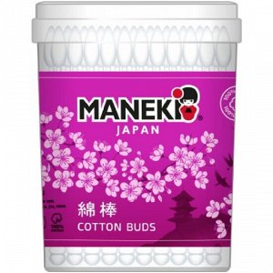 Палочки ватные космет. "Maneki" SAKURA, с бел. бум. стиком и 2 аппл., в пласт. стакане, 150 шт./упак