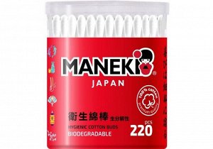 Палочки ватные гигиен. "Maneki" RED, с белым бум. стиком, в пластиковом стакане, 220 шт./упак