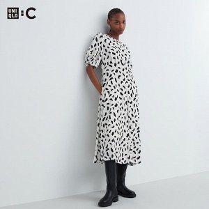 UNIQLO - платье с рукавами фонариками - 01 OFF WHITE