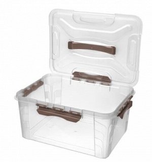 Ящик универсальный, 15,3 л, с замками, с ручкой, пластик, коричневый, 390х290х180 мм, GRAND BOX