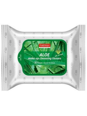 Purederm Салфетки для снятия макияжа с экстрактом алоэ Tissues Make-Up Cleansing Aloe, 145гр(30шт)