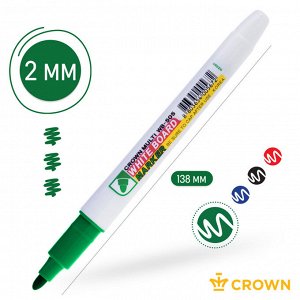 Маркер для белых досок Crown ""Multi Board Slim"" зеленый, пулевидный, 2мм