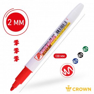 Маркер для белых досок Crown ""Multi Board Slim"" красный, пулевидный, 2мм